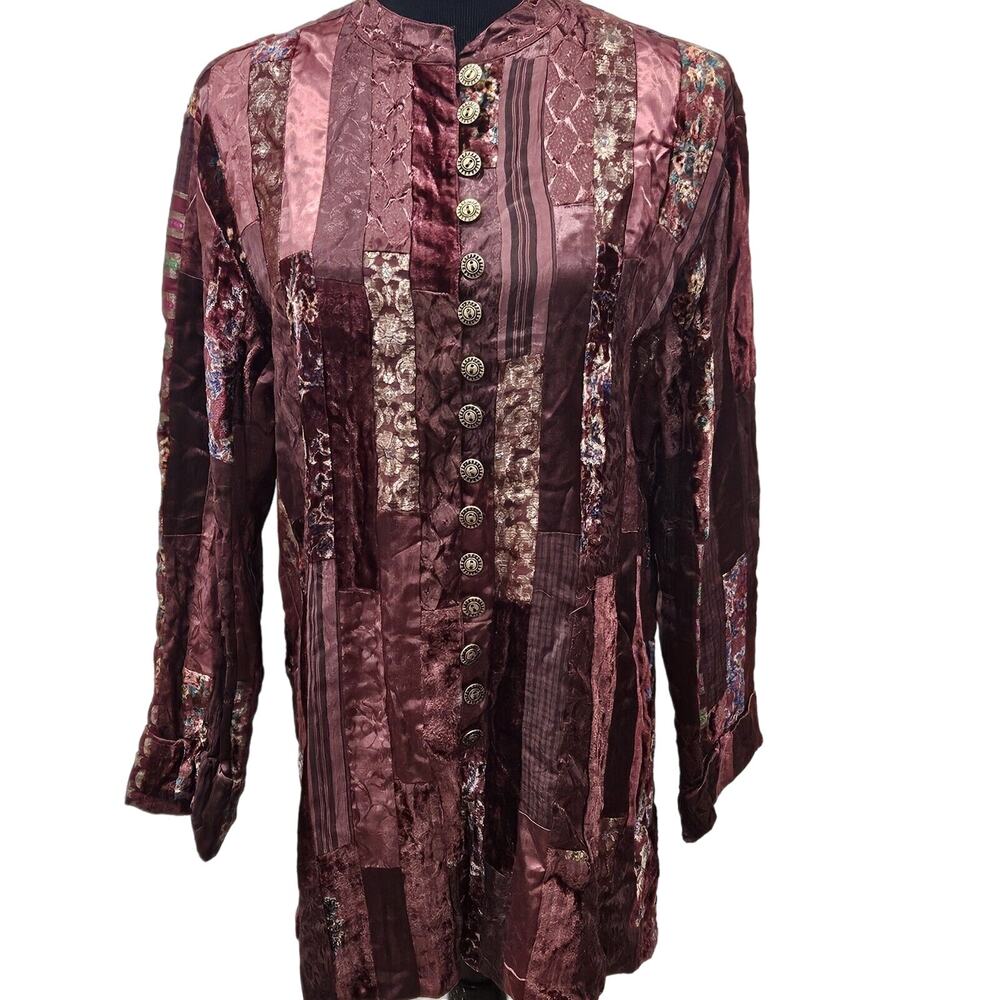 Hippie Boho Patchwork 80s Artsy Deco Phool Vintage Velvet Satin Jacket Large
